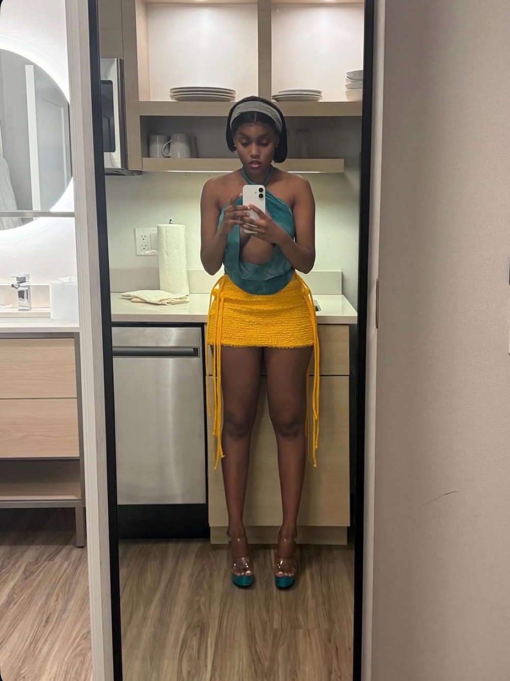 Yellow Crochet Tie-Waist Mini Skirt - Women